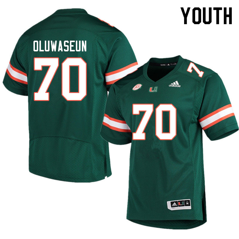 Youth #70 Justice Oluwaseun Miami Hurricanes College Football Jerseys Sale-Green - Click Image to Close